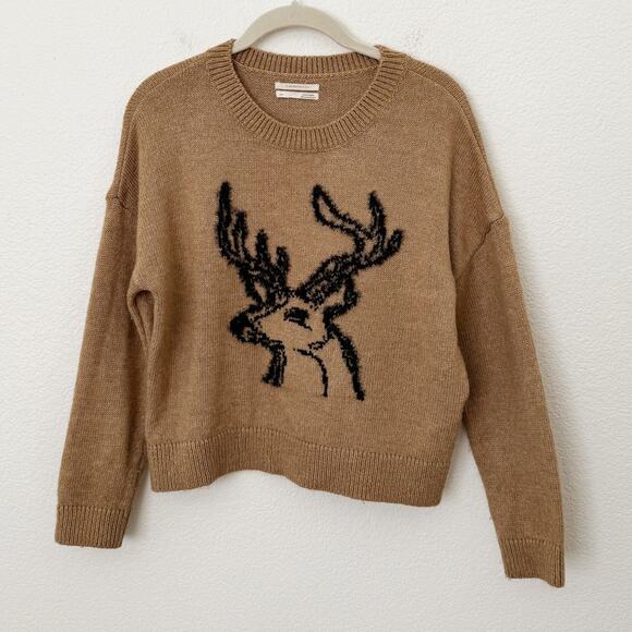[Anthropologie] Brown Oh Deer Crew Neck Reindeer Sweater Holiday XSP XS Petite - Picture 2 of 11